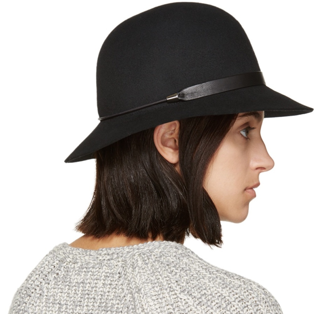 Rag & Bone Faye Cloche Hat w/ Leather Band M